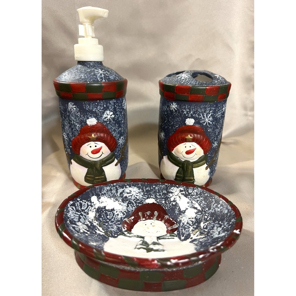 3 PC SNOWMAN CHRISTMAS BATHROOM SOAP, TOOTHBRUSH, BAR‎ SOAP (2449)